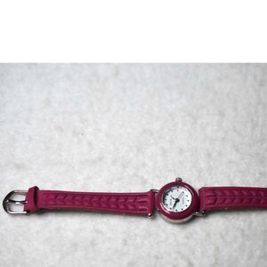 Gina Milano Tiny Delicate Red Textured Silicone Band Silver Tone Accent Watch